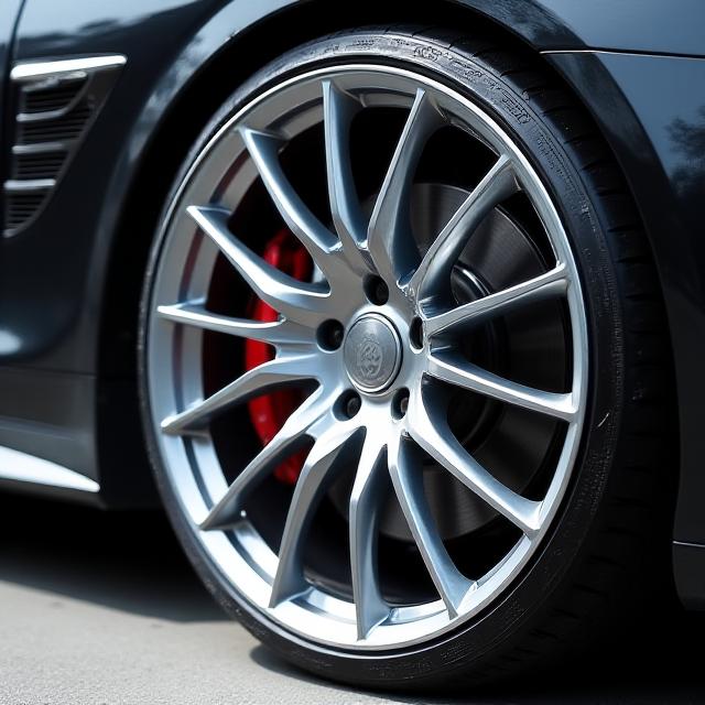 Primo piano di un cerchio in lega pulito e protetto, senza tracce di ferodo o sporco.